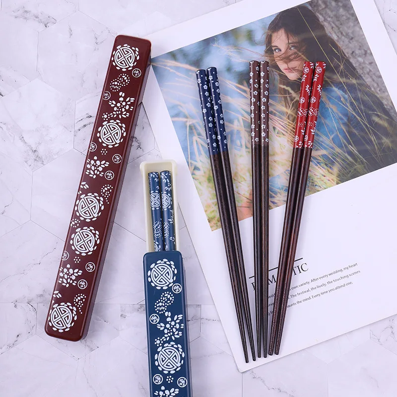 Palillos japoneses de alta calidad para viajes, Camping, palillos de madera con estuche, palitos de Sushi reutilizables para comida, vajilla de cocina