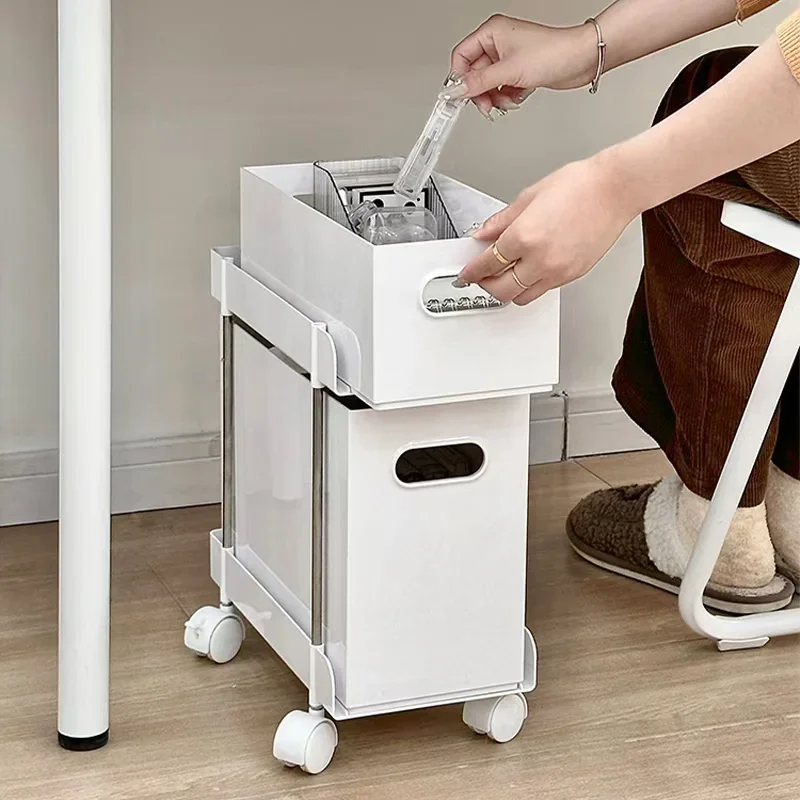 Under Table Movable Small Cart Storage Rack, Home Table Edge Crevice Snack Toy Book Storage Rack, Floor Standing Bookshelf