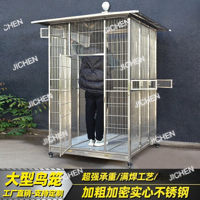 

Клетка для попугая из нержавеющей стали 304, уличная клетка для защиты от дождя и солнца, большая роскошная клетка для птиц на вилле