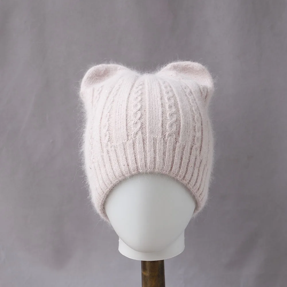 

Angora Beanie Women Winter Hat Ears Design Warm Accessory For Girl Teenagers Autumn Cold Weather Skiing Sports Outdoor Holiday