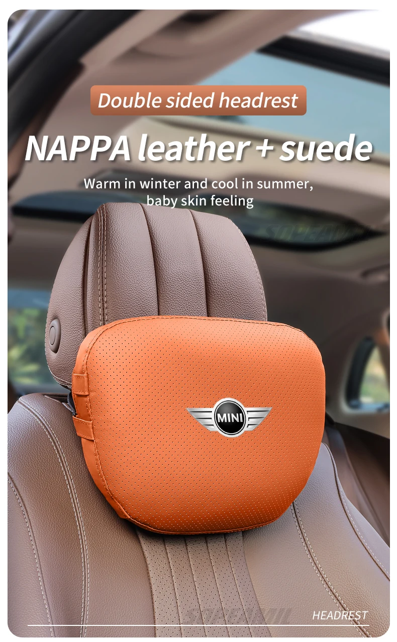 

For BMW Mini Cooper S JOHN COOPER WORKS Clubman Countryman JCW Car Suede Leather Headrest Seat Lumbar Back Pillow Accessories