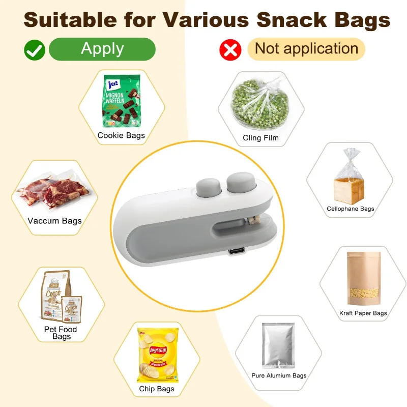Mini Bag Sealer, 2024 New 2 in 1 USB Rechargeable Chip Bag Sealer Heat Seal Tool, Portable Handheld Vacuum Food Sealer, Upgrade