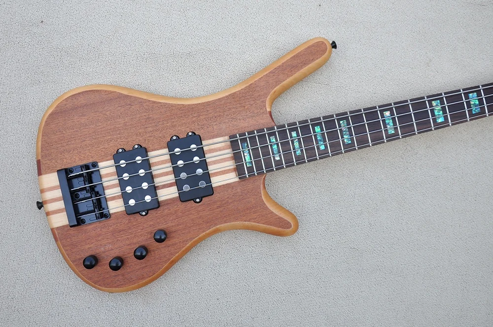 Flyoung Natural Wood Color Bass Neck Through Body Bass 4 Strings Abalone Fret Inlay