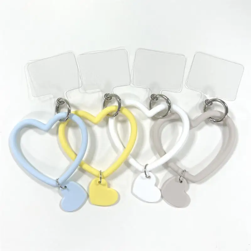 Брелок для мобильного телефона, однотонный силиконовый браслет, оптовая продажа, анти-потерянный брелок для ключей, браслет в форме сердца, ремешок для мобильного телефона