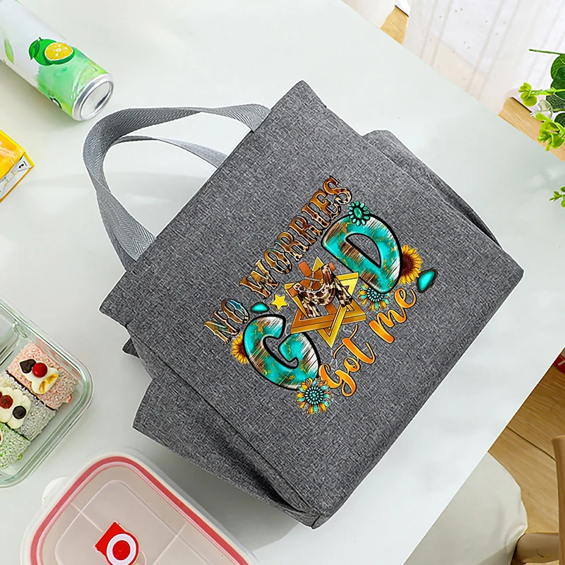 

GOD Letter Printed Insulated Lunch Bag with Built-in Waterproof Refrigerated Ice Bag and Large Capacity Commuting Storage Bag