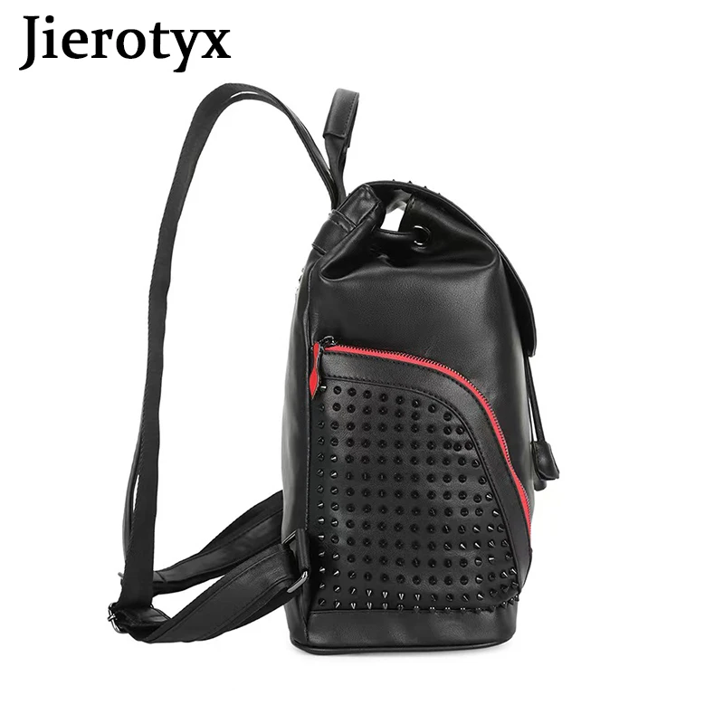 JIEROTYX Womens Studded Black Leather Backpack Casual Pack School Bags for Girls Punk Casual Traveling Daypack Bookbag Men