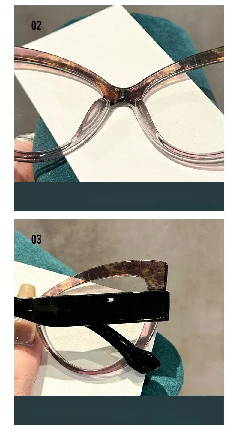 Personalisierte, farbblockierte Katzenaugen-Lesebrille mit großem Rahmen, blaues Licht blockierender Augenschutz, Reise-Strandbrille – Detail 5