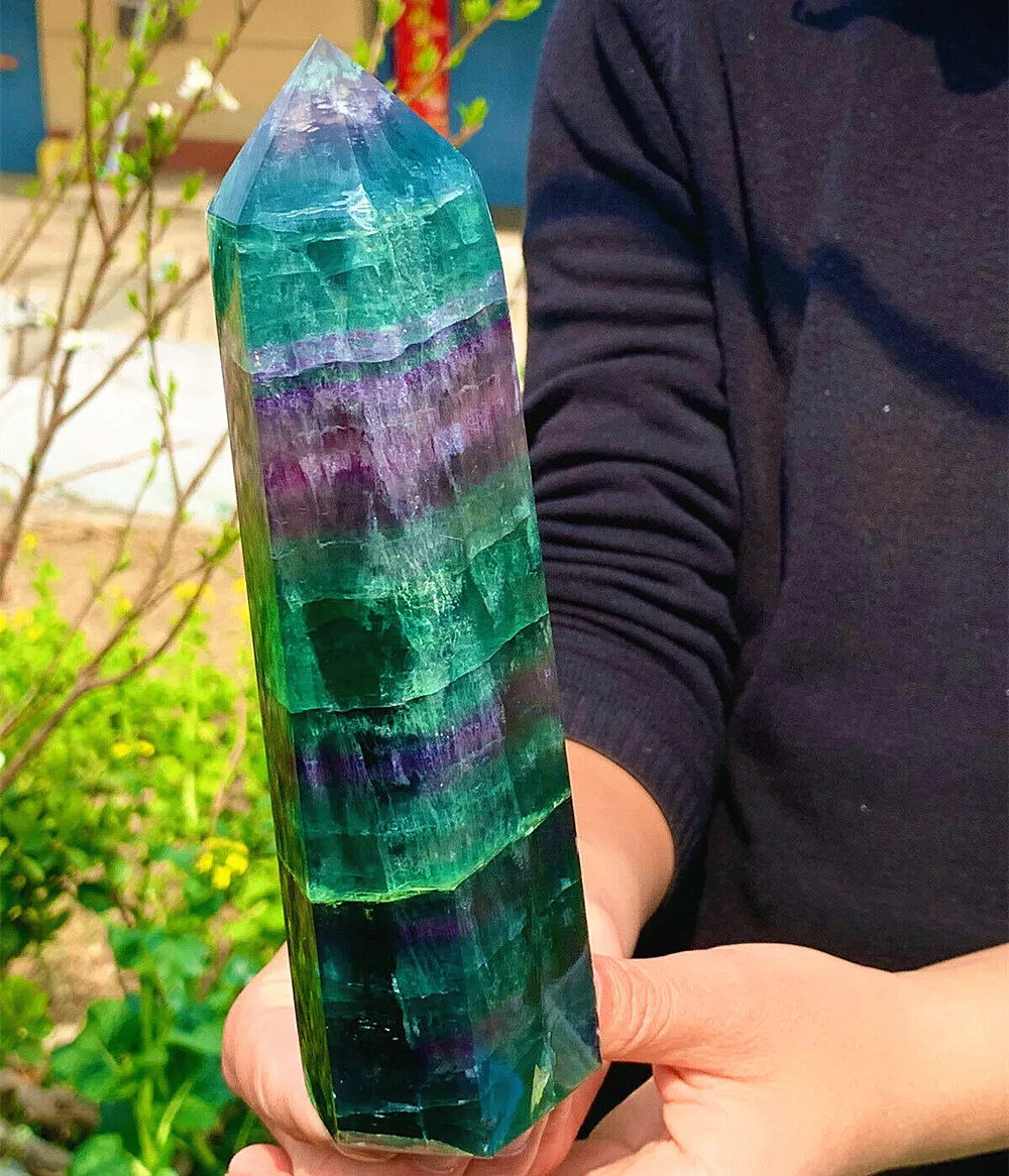 

600-800g Crystal Wand Obelisk Natural Fluorite Quartz Point Gemstone Tower Realistic Healing