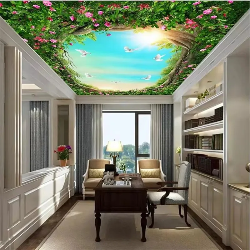 Custom wallpaper 3d Simple Living Room Ceiling Fantasy Star mural Hotel Restaurant fantasy forest white dove flowers vine обои