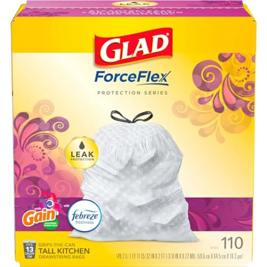 

ForceFlex Tall Kitchen Trash Bags, 13 Gal, Gain Moonlight Breeze, 110 Ct, Pack May Vary