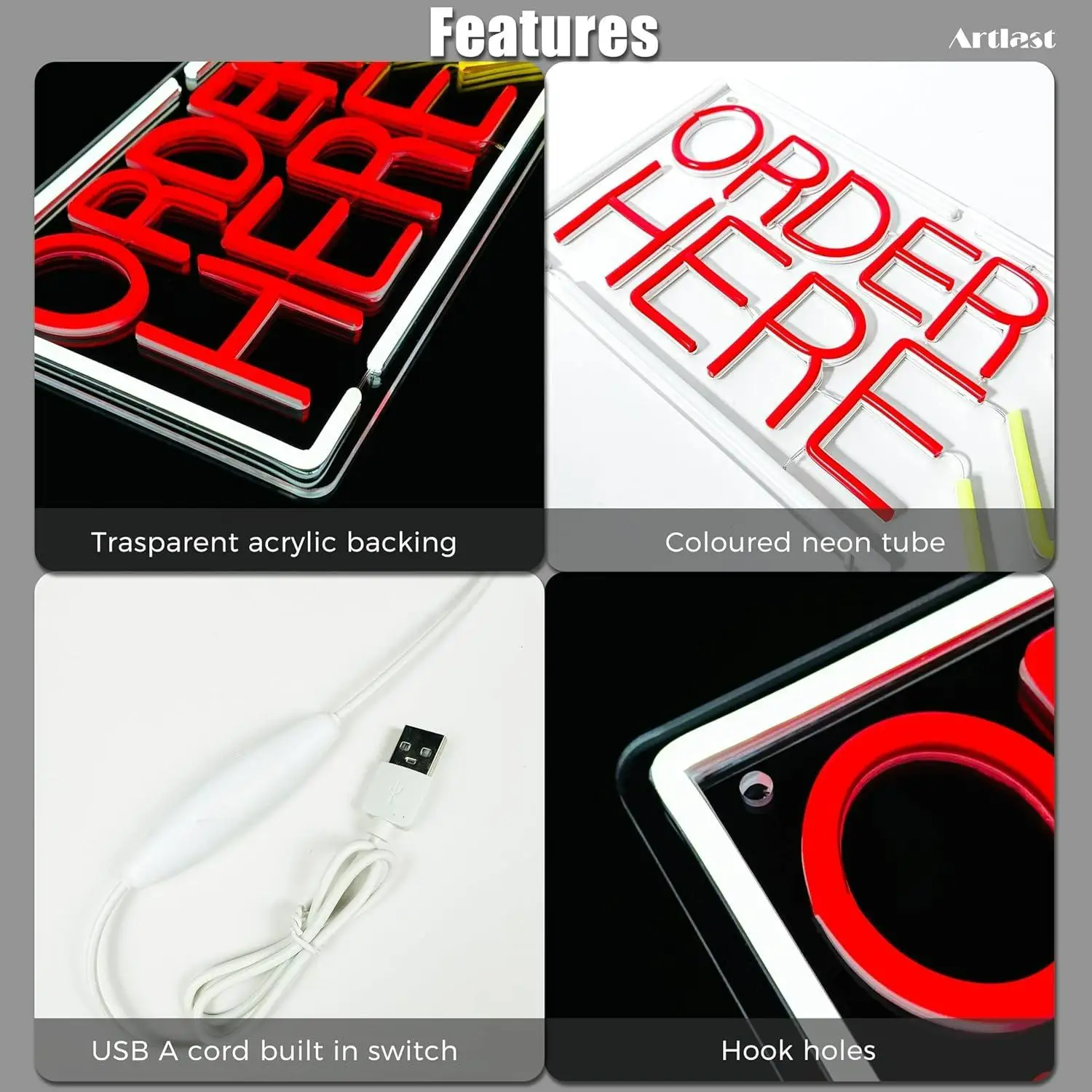 Order Here Neon Sign USB Dimmable LED Light for Store Supermarket Business Bar Shop Commercial Streets Wall Aesthetic Decor view 4
