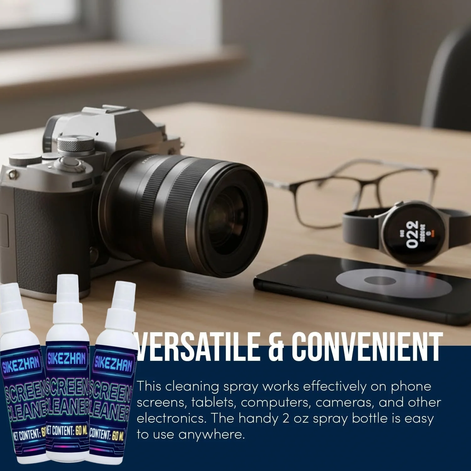 Screen Cleaner Spray 60ml - Streak-Free Cleaning for Phone, Laptop, TV, Monitor & Glasses. Safe Ammonia-Free Mist By SIKEZHAN