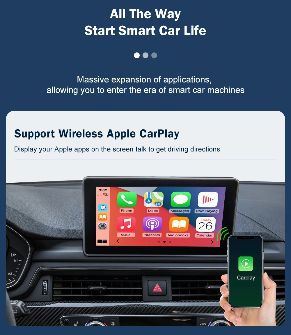 Road Top Wireless CarPlay for Audi A4 B9 A5 Q5 Q7 2016-2019, with Android Auto Interface AirPlay Mirror Link Car Play Functions