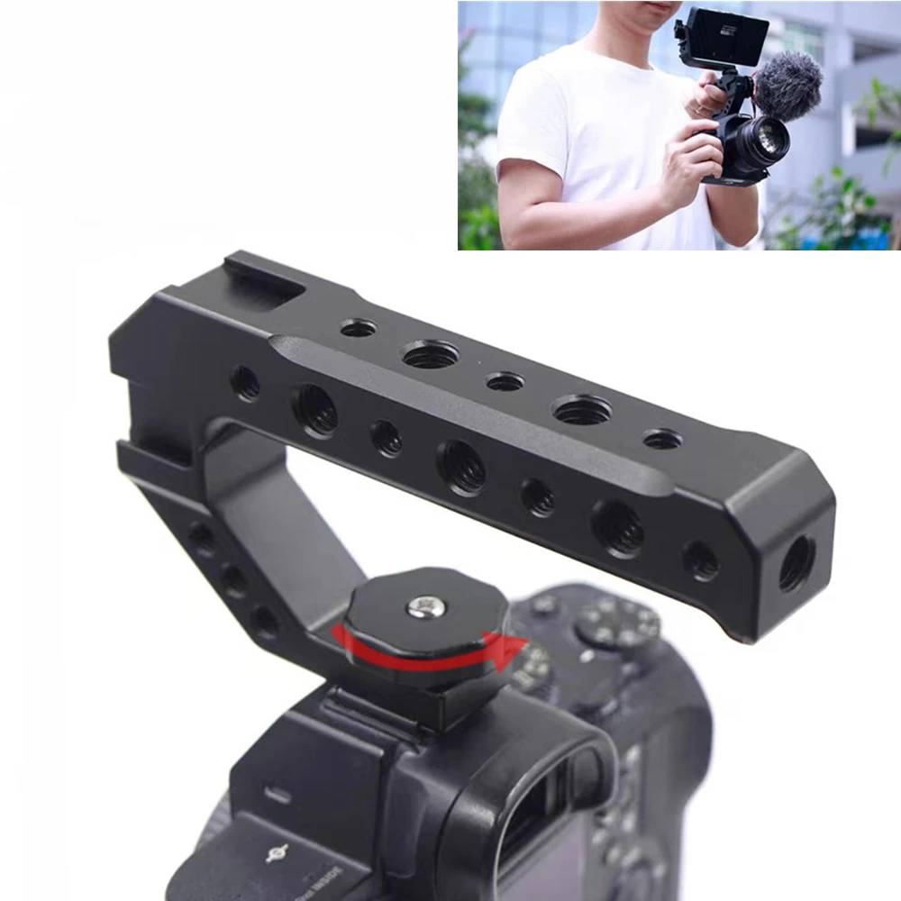 Universal DSLR Camera Rig Top Handle Three Cold Shoe Adapter Mount for LED Light Microphone Metal Cheese Handle Grip