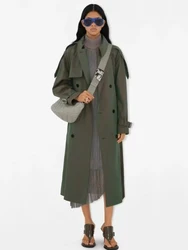 Designer lapel double breasted strap waist discoloration trench coat 2024 autumn women's new fashion all-match jacket coat