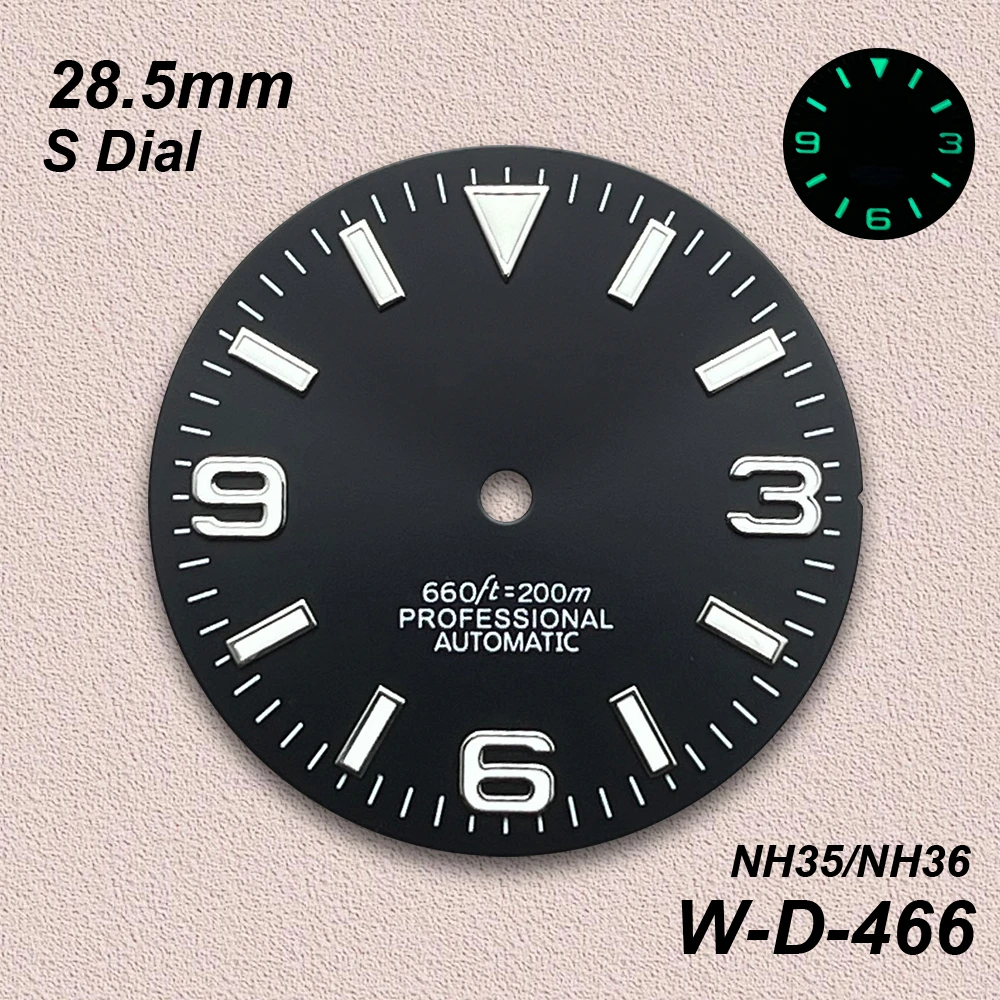 28.5mm Sunray S Dial Fit NH35/NH36/4R/7S Movement Green Luminous For Ex plorer Watch Modification Accessories 3/3.8/4O'clock