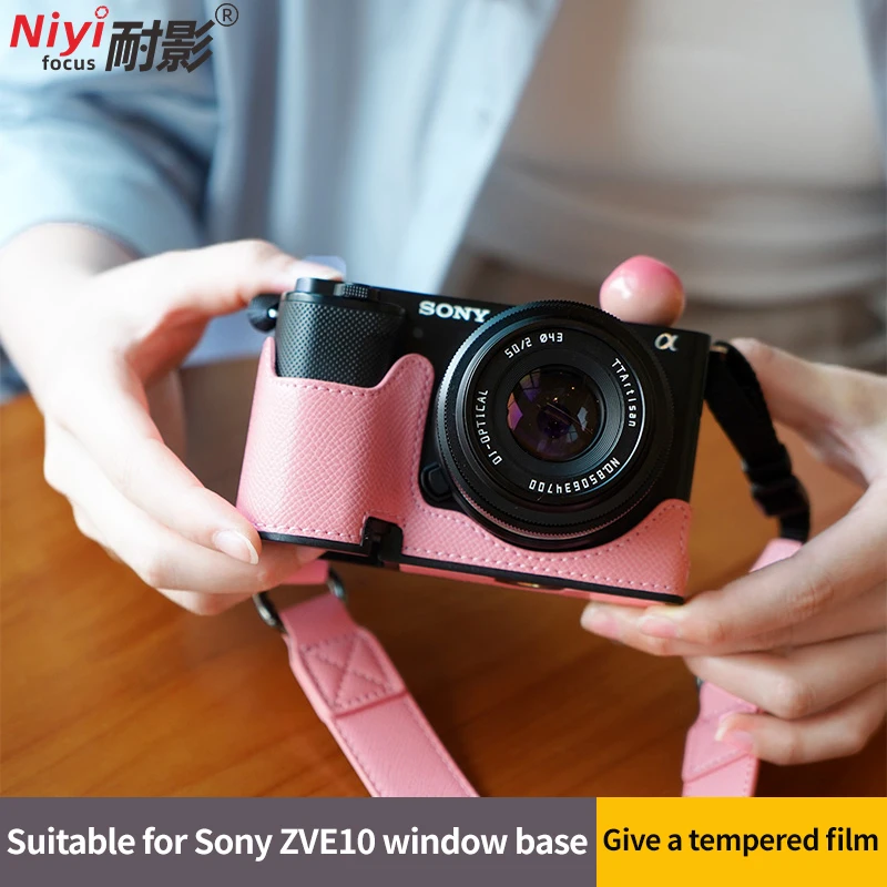 Сумка для камеры, кожаный получехол для камеры Sony ZVE10 A6400, защита корпуса камеры, отверстие для аккумулятора с закаленной пленкой, устойчивый к царапинам