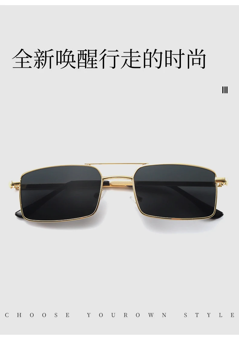 Vintage quadratische Sonnenbrille für Damen und Herren, Metallrahmen, rechteckige Sonnenbrille, Damenbrille, Herrenbrille, Unisex-Brille – Detail 4