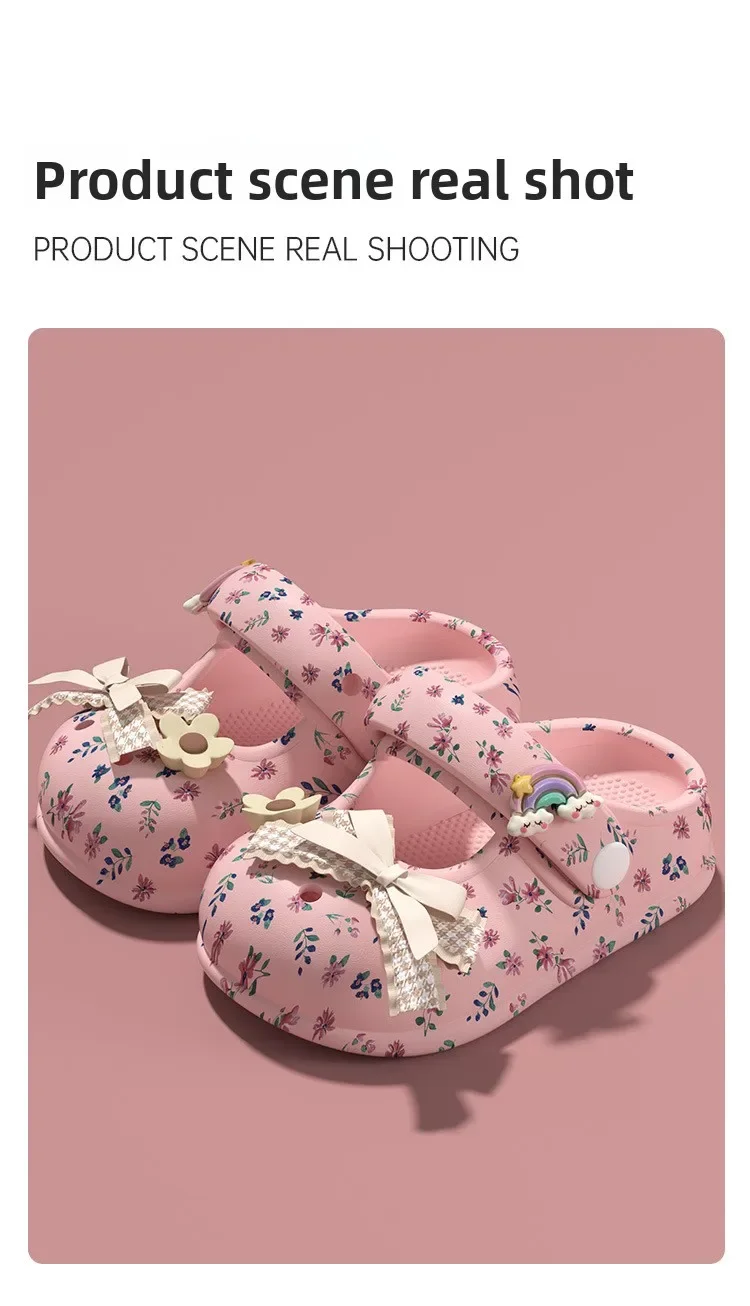 2026 Kinder Mädchen Einfarbige EVA-Clogs Kinder Prinzessinnen-Stil Schleifendekoration Slip-on Sandalen Riemen Rutschfeste Gartenschuhe – Detail 9