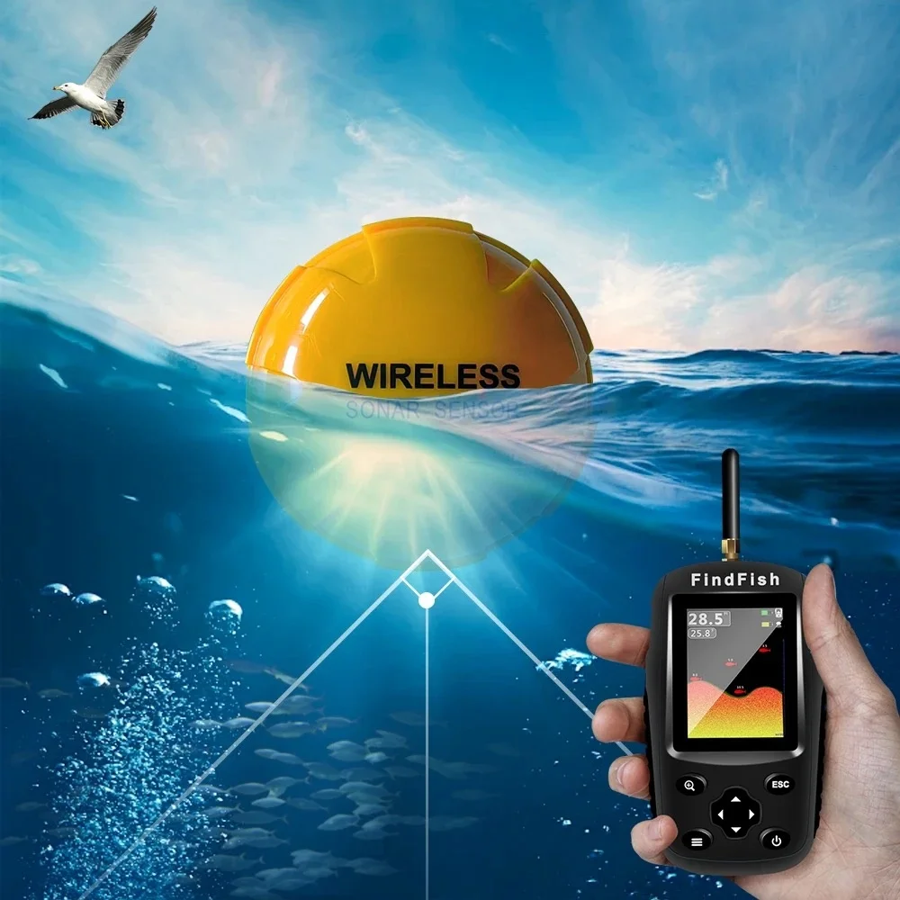 Novo inventor de peixes sonar atualizado: sem fio recarregável, ecobatímetro portátil com alarme de peixe – funciona para rio, lago
