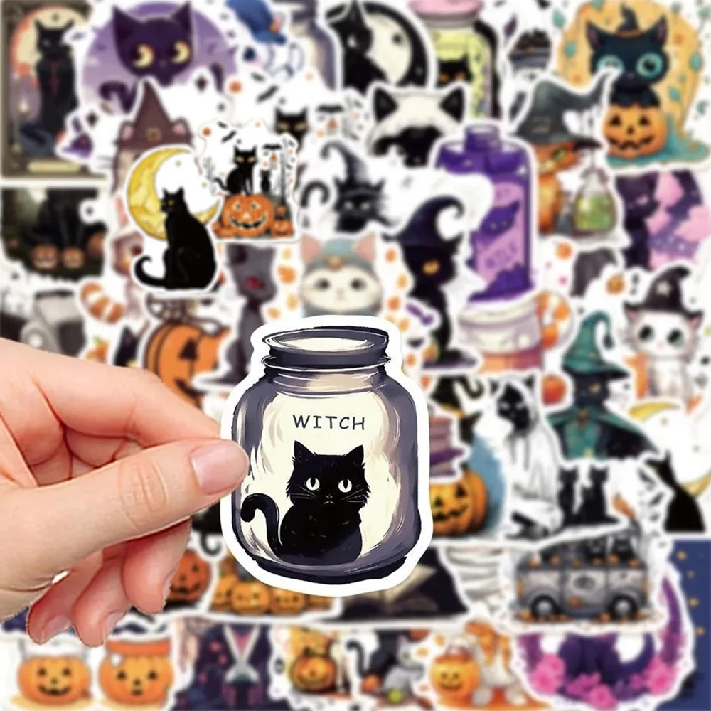 

10/30/50pcs Cartoon Cute Halloween Cat Stickers Kawaii Animal Kitten Decals Laptop Guitar Phone Suitcase Graffiti Sticker Decor