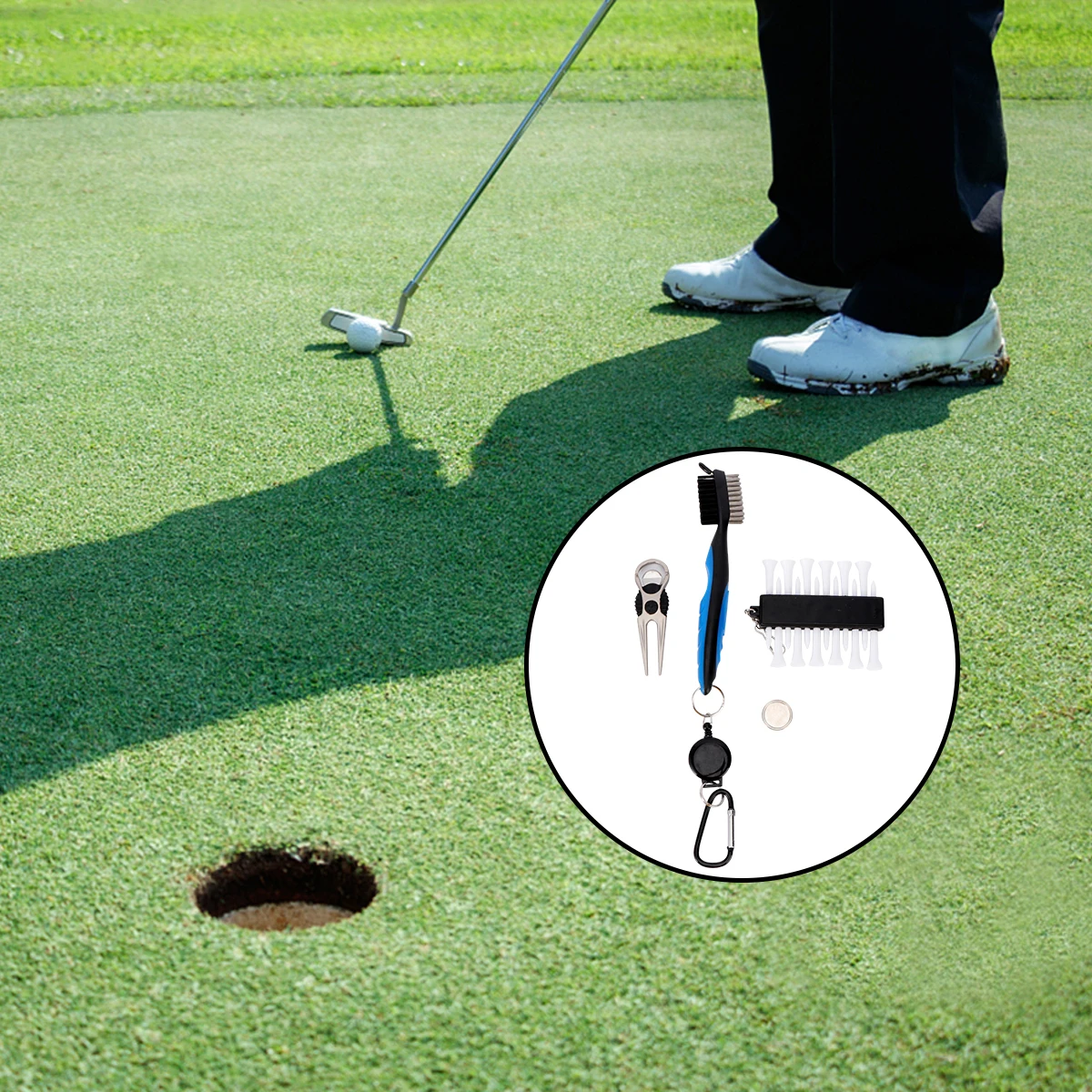 

Golf Tools Accessories Kit Durable Plastic Retractable Clip Brush Divot Repair Ball Marker Tee Pack Holder Portable Storage