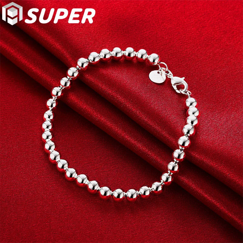 

925 Sterling Silver 6mm Hollow Ball Bead Chain Bracelet For Women Wedding Engagement Party Jewelry