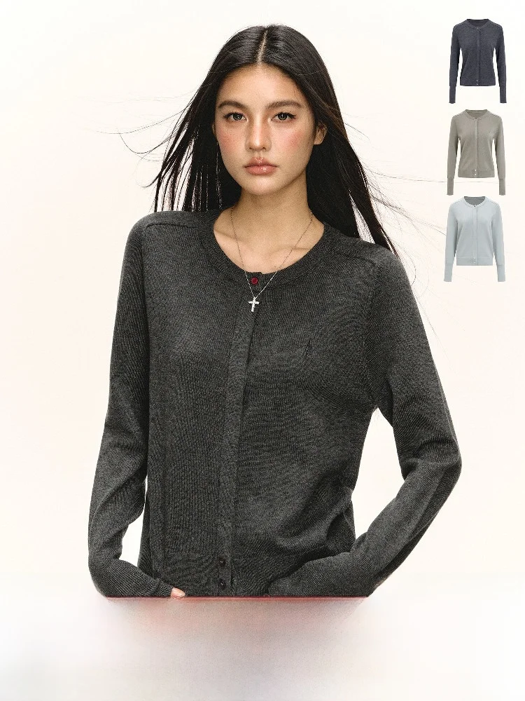 

Ariseism American Retro Design Knitted round Ne Open Cardigan Women's New Sle Top Sweater Spring Season Straight Cut