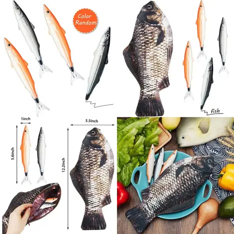 Fish-shaped pencil case with padded foam lining and adorable fish pens ideal for school office or travel use featuring durable