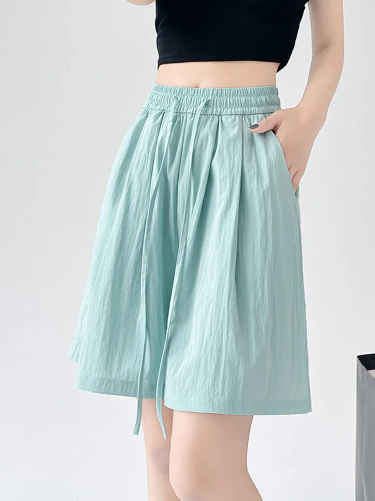 ฤดูร้อนผู้หญิงกางเกงขาสั้นสบายๆสองกระเป๋า Elastic เอวกางเกงขาสั้นเอวสูงหลวมกางเกงขาสั้นสําหรับสาวนุ่มหญิงกางเกงขาสั้นชายหาด