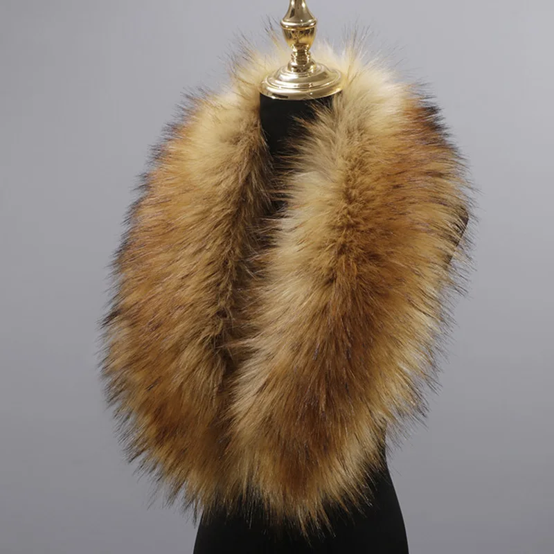 Large Faux Fur Collar - Fashion Fluffy Trim Scarf Wrap, Winter Warm Plush Detachable Fake Collar for Parkas Coats Shawl Decor