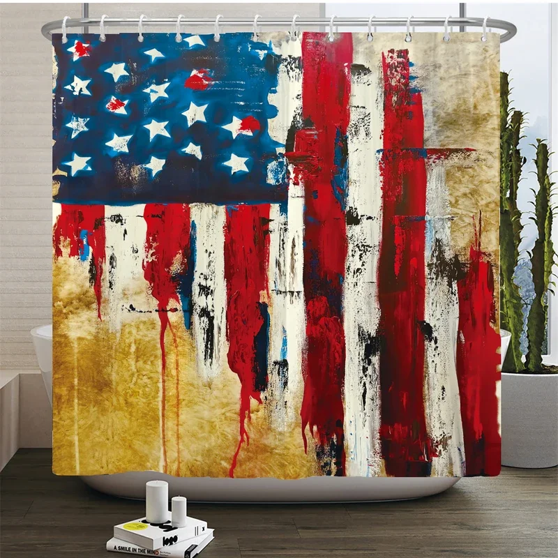 Flag of the United States of America Shower Curtain Bathroom Curtain With Hooks Printed Polyester Fabric Home Decoration Curtain