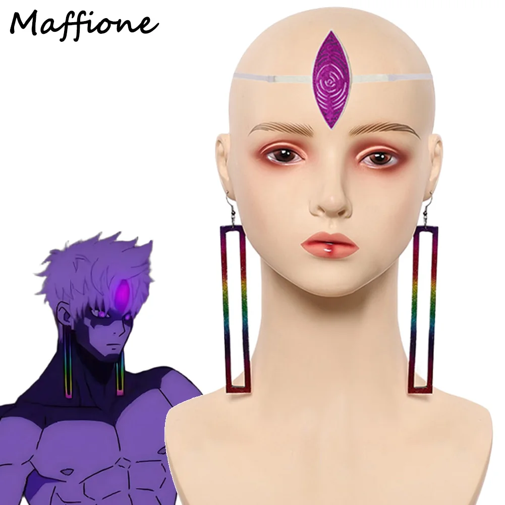 

Anime Dan Dadan Jiji Cosplay Earrings Costume Props Purple Eye Headgear Set Men Adult Male Roleplay Headwear Halloween Accessory