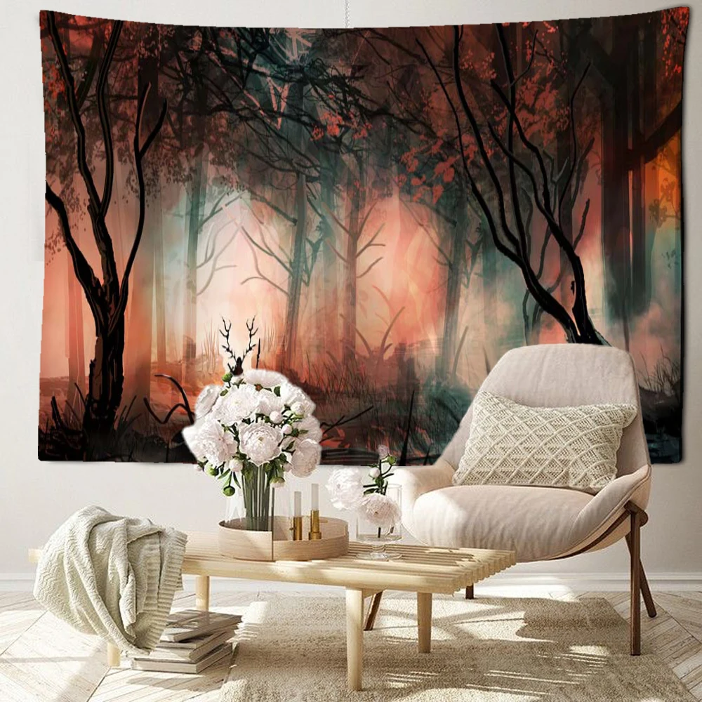 Jungle Night Scenery Tapestry Wall Hanging Abstract Psychedelic Witchcraft Living Room Bedroom Home Decor Background Cloth