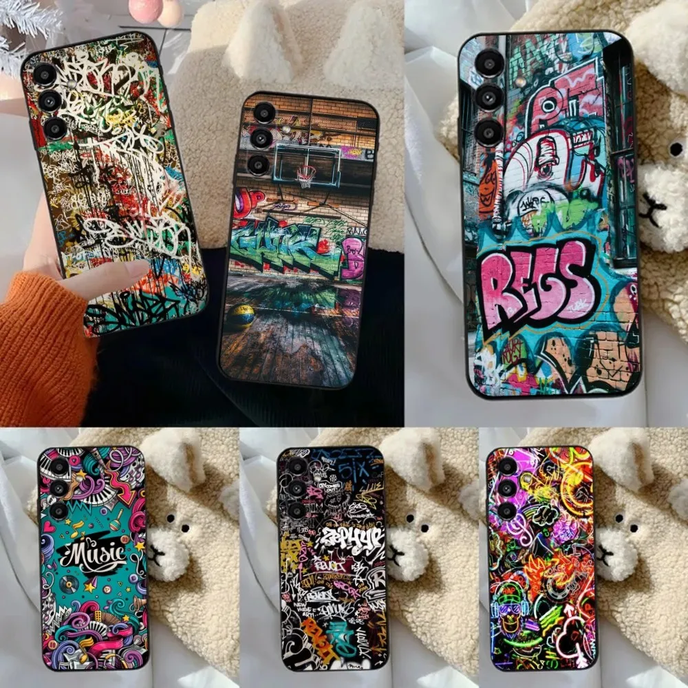 

Graffiti Phone Case For Samsung S24,23,22,30,21,10,9,Ultra,Plus,Lite,FE,5G Black Soft Case