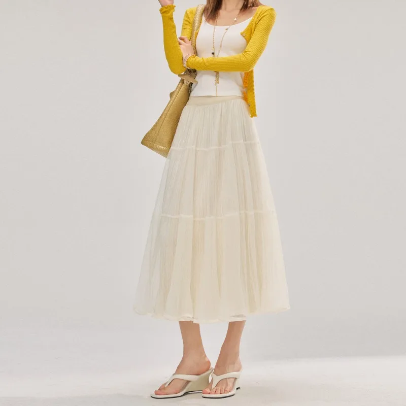 

Women's Skirt High Waist Pleated Chiffon Spring Petite Slimming A Line Soft Elegant Fashion New Trendy Graceful Flattering