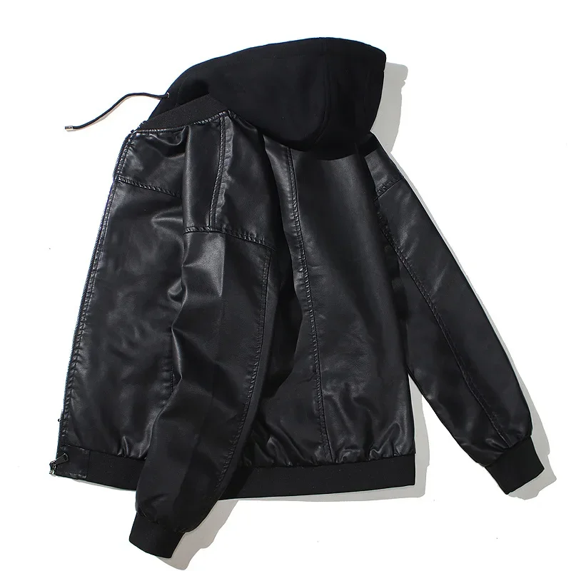 

Men's European And American Hooded PU Leather Jacket Motorcycle Hooded Men's Youth Leather Jacket With Cotton Thickened Jacket