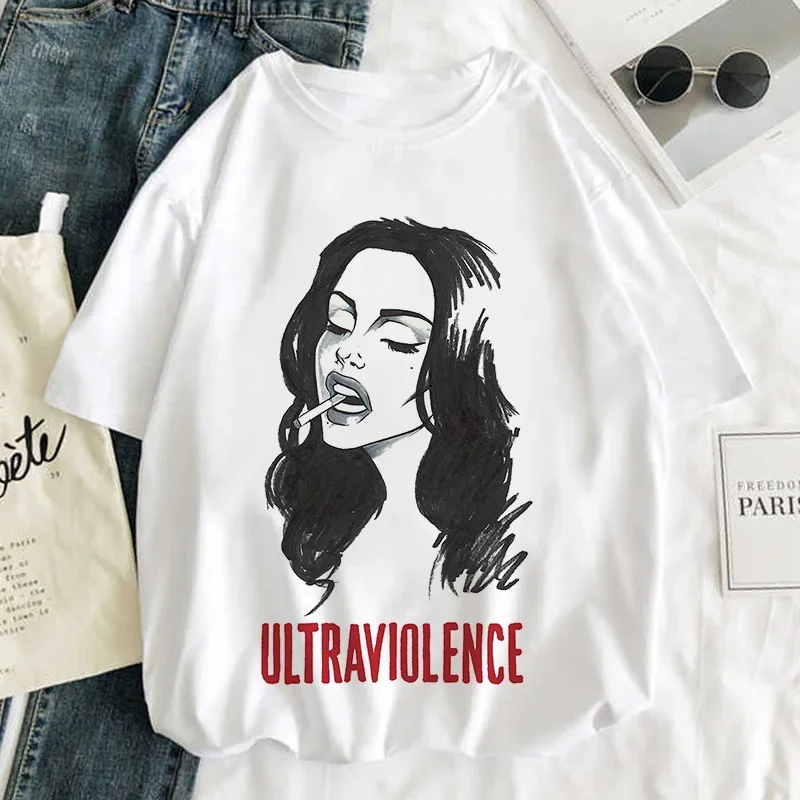

Ultraviolence Lana Del Rey Graphic Print T-shirt Women Harajuku Aesthetic White Top Tshirt 2021 Summer Y2k Casual Female T Shirt