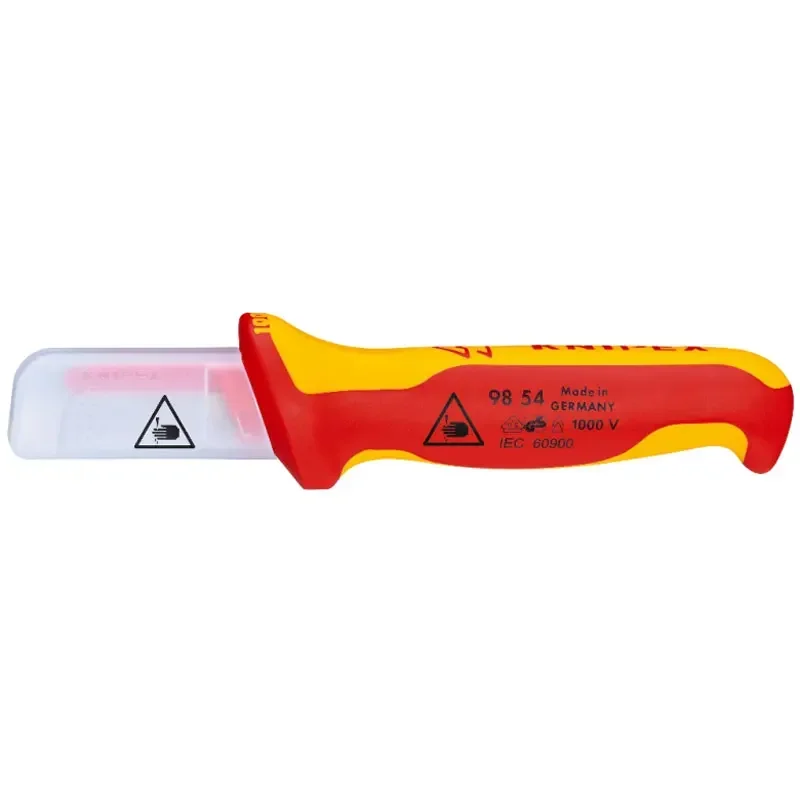 KNIPEX Cable Knife VDE-tested Insulated Ergonomical Design Handle Solid Blade Knife with Comfortable Slip Guard 9854