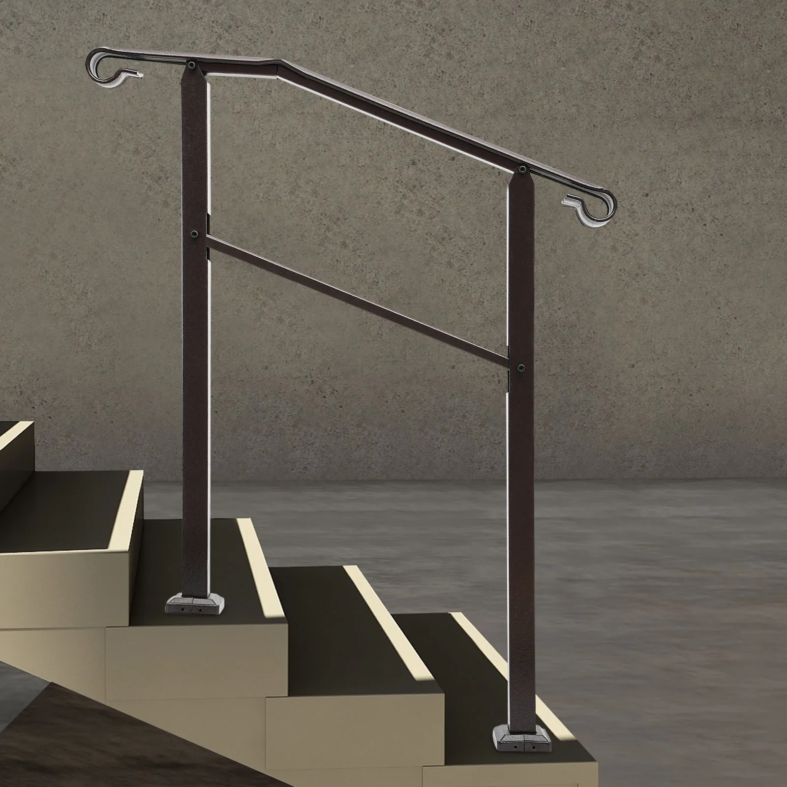 Outdoor staircase handrail slope 3FT iron brown, Handrails for Outdoor, Staircase Handrail, 3-Step Handrail