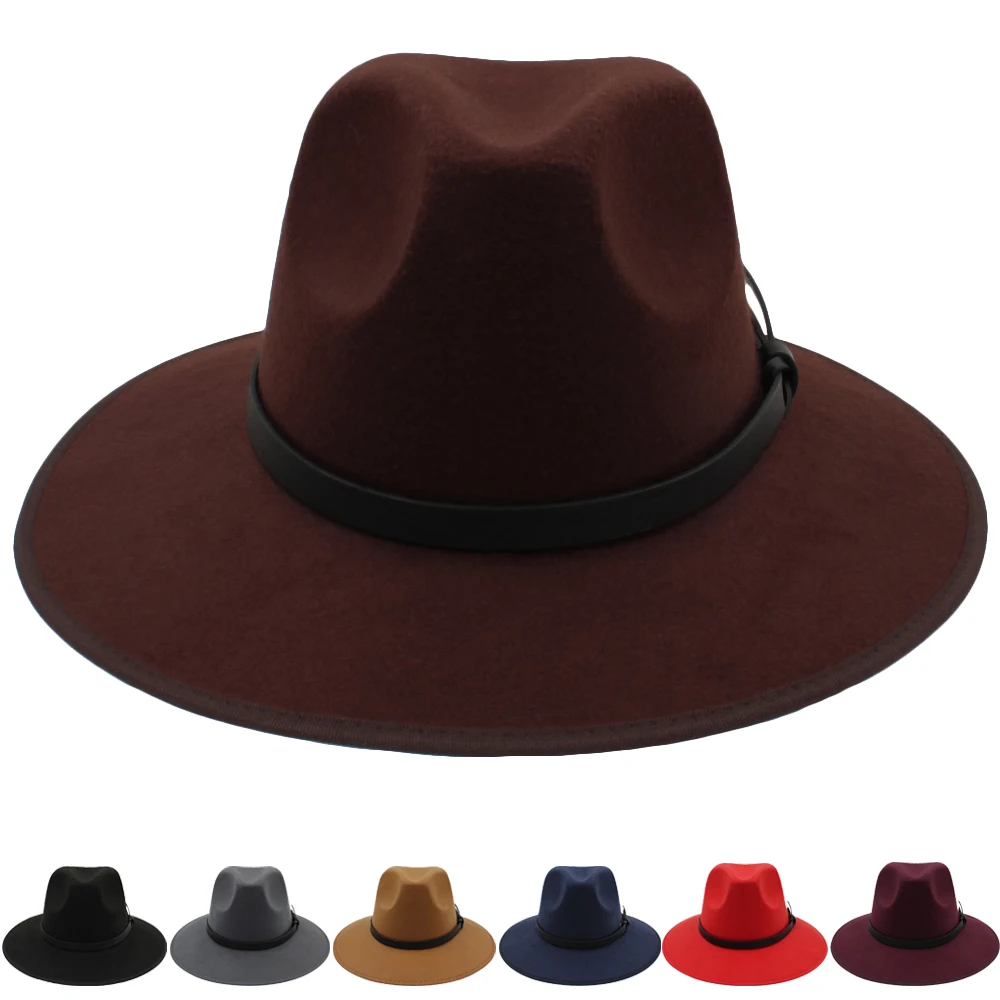 

Men Women Woolen Panama Hats Wide Brim Fedora Caps Trilby Sunhat Classical Retro Party Street Style Travel Size US 7 1/4 UK L