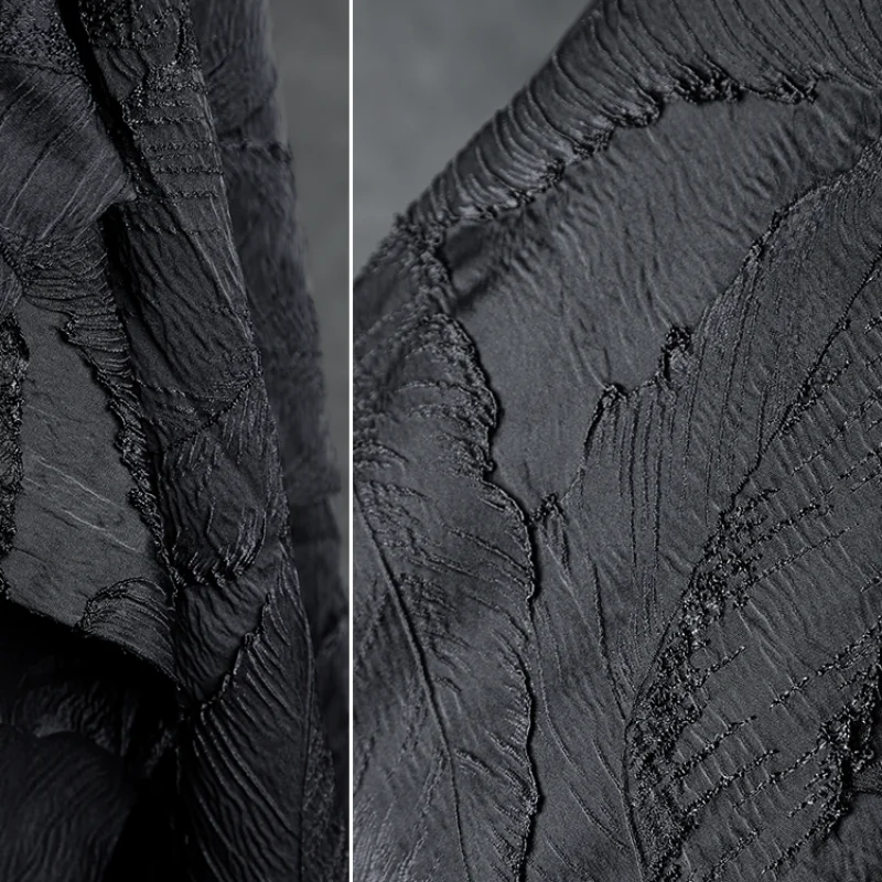 Black Leaf Relief Three-dimensional Jacquard Fabric Creative Transformation Dress Coat Curtain Clothing Designer Fabric