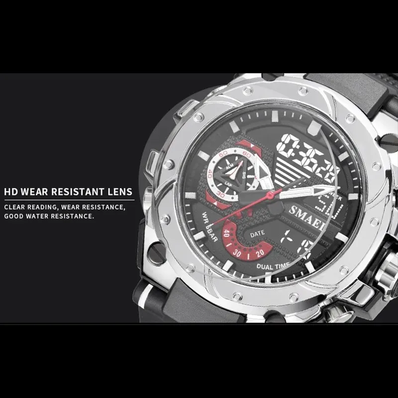 SMAEL Sport Quartz Watches LED DisplayShock Resistant 50M Waterproof Alarm Clock Analog Digitals 8060 For Men - Image 4