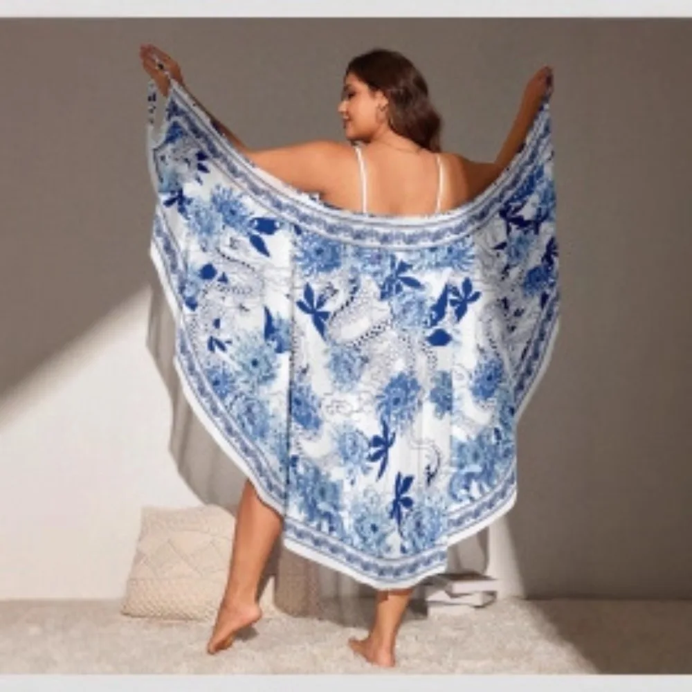 Large Size Quick-drying Beach Blouse, Bikini Mesh Positioning Printing, One-piece Multi-wearing Sunscreen Vacation Skirt
