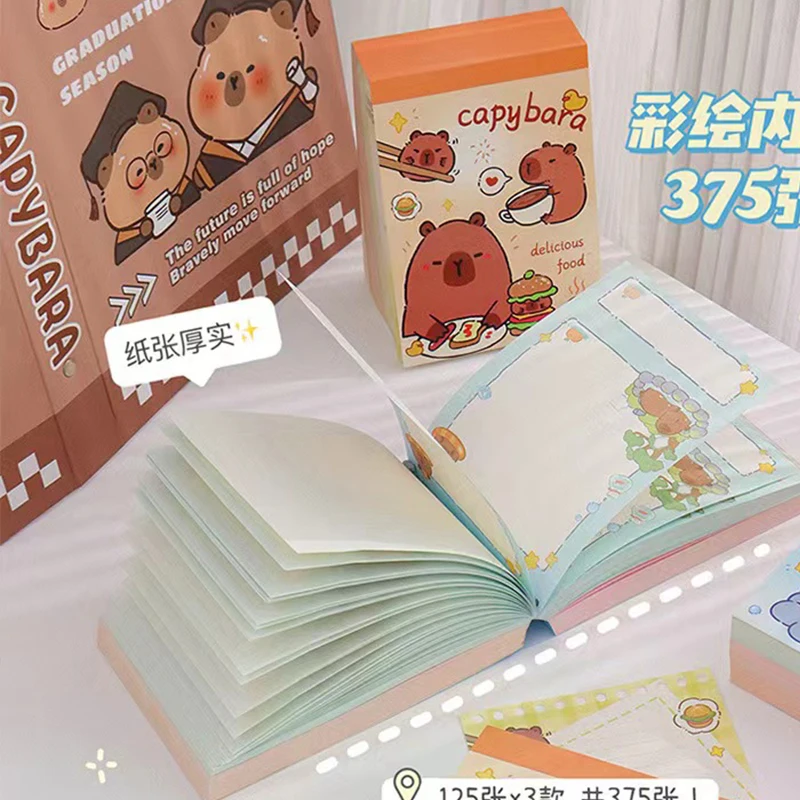 375Sheets/Set Capybara Cartoon Memo Pad Large Capacity Message Notes Decorative Kawaii DIY Journal Scrapbooking Decoration gift