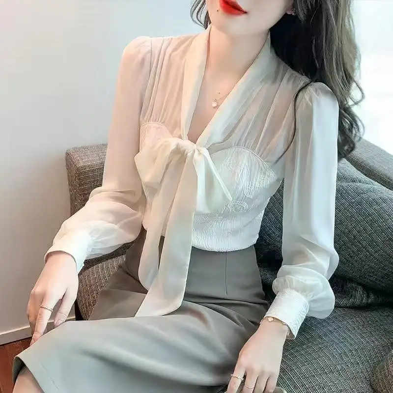 

Женская рубашка и блузка с пышными рукавами Y2k, модные милые элегантные винтажные новинки 2025, корейские стильные молодежные шифоновые женские топы