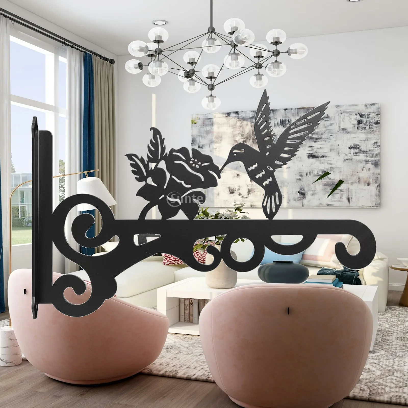 Black Metal Wall Mounted Light Bird Flower Art Hook for Hanging Plants Pots Wind Chimes Heavy Duty Outdoor Garden Fence Decor