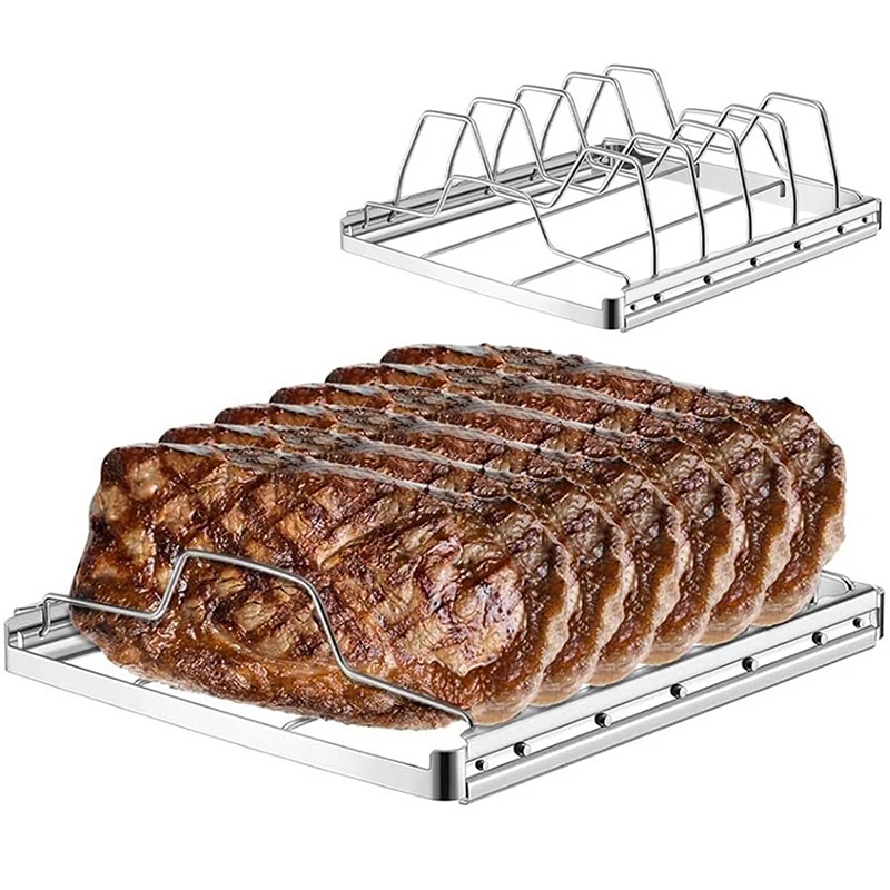 Stainless Steel Rib Rack, Foldable Rib Cooking Rack Barbecue Grill, BBQ Tool For Family Party, Outdoor Camping, Christmas Party