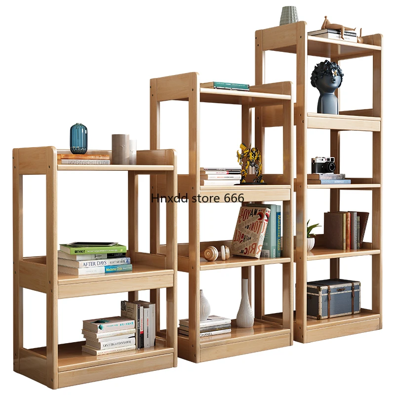 Solid wood bookcase Nordic simple household children's multi-layer combination floor shelf