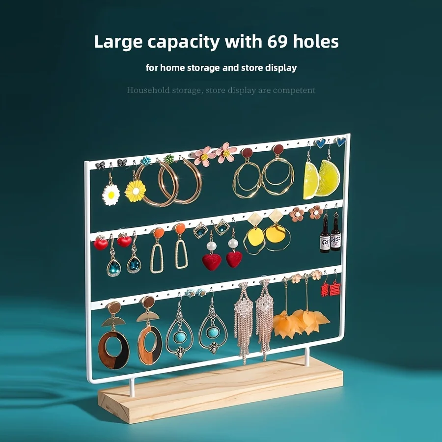 1 قطعة القرط المعدني عرض موقف قاعدة خشبية منضدية مجوهرات المنظم مستطيلة رسمت القرط عرض لعداد المجوهرات